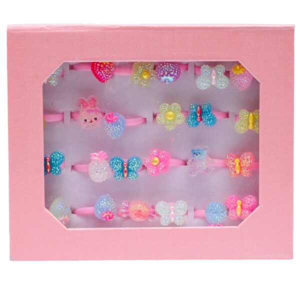24Pcs / Set Children Cartoon Design Open Rings Adjustable Size Finger Ring for Girls Gift