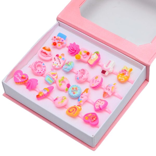 24Pcs / Set Children Cartoon Design Open Rings Adjustable Size Finger Ring for Girls Gift