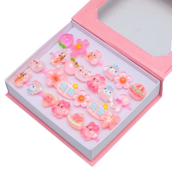 24Pcs / Set Children Cartoon Design Open Rings Adjustable Size Finger Ring for Girls Gift