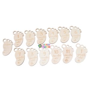 Wooden Baby Monthly Milestone Foot Plaque Set