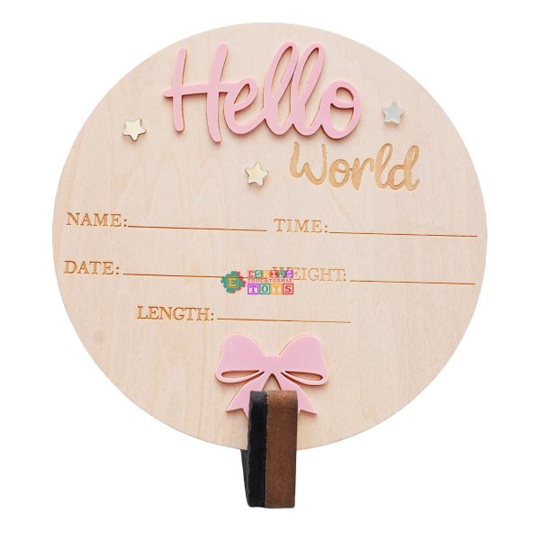 Wooden Hello World Newborn Announcement Plaque Set