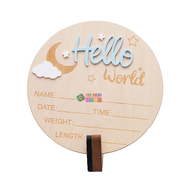 Wooden Hello World Newborn Announcement Plaque Set