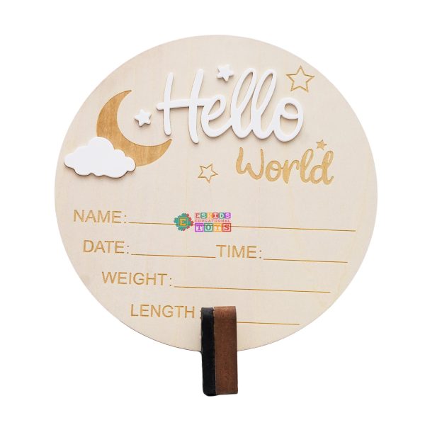 Wooden Hello World Newborn Announcement Plaque Set