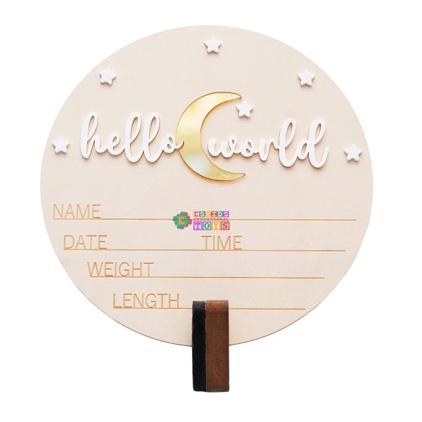 Wooden Hello World Newborn Announcement Plaque Set
