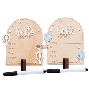Wooden Hello World Newborn Announcement Plaque Set